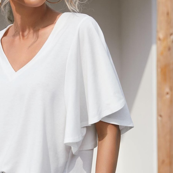 Cozy Charcoal Butterfly Sleeve Oversized V neck Top - Picture 4 of 8